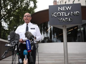 Assistant Commissioner of Specialist Operations Neil Basu at New Scotland Yard reads a statement to the media outside New Scotland Yard on July 9, 2018 in London, England. (Dan Kitwood/Getty Images)
