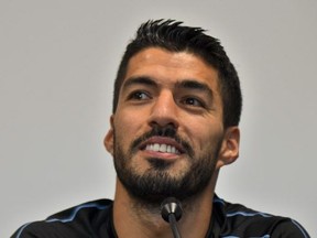 Uruguay's forward Luis Suarez attends a press conference at the Sport Centre Borsky in Nizhny Novgorod on July 3, 2018, during the Russia 2018 World Cup football tournament. (Martin Bernetti/Getty Images)