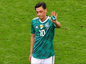 Germany's midfielder Mesut Ozil reacts at the end of the Russia 2018 World Cup Group F football match between South Korea and Germany at the Kazan Arena in Kazan on June 27, 2018. (Luis Acosta/Getty Images)