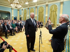 Bill Blair is sworn in as Minister of Border Security and Organized Crime Reduction during a swearing in ceremony at Rideau Hall in Ottawa on Wednesday, July 18, 2018.