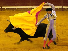 Peruvian matador Andres Roca Rey during a bullfight at Campo Pequeno bullring in Lisbon on April 6, 2017. (Filipe Amorim / Nurphoto )
