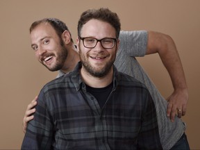 Evan Goldberg, left, and Seth Rogen, co-writers and co-producers of "Sausage Party," pose together for a portrait in Beverly Hills, Calif. on Aug. 2, 2016. (The Canadian Press/AP, Chris Pizzello, Invision)