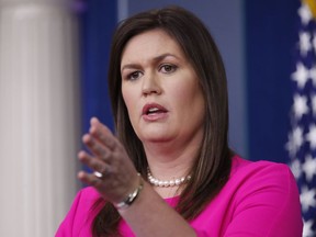 White House press secretary Sarah Huckabee Sanders speaks during the daily press briefing at the White House, Monday, July 23, 2018, in Washington. (AP Photo/Alex Brandon)