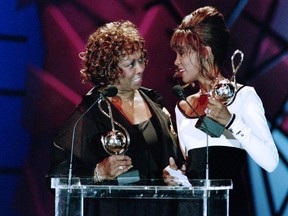 Whitney Houston, right, receives from her mother, Cissy, the World Best-Selling Pop Artist of the year award during the 6th World Music Award ceremony in Monte-Carlo on May 5, 1994.  (PATRICK HERTZOG/AFP/Getty Images)