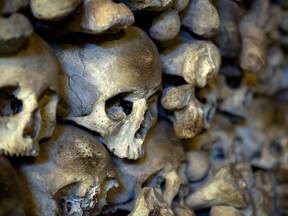 Skulls and bones covering the wall of the St Bartholomews Church also known as the Skull Chapel in Czermna District of Kudowa, on October 31, 2017. (Natalia Dobryszycka/Getty Images)
