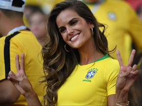 Brazilian model Izabel Goulart poses for a picture ahead of the Russia 2018 World Cup Group E football match between Serbia and Brazil at the Spartak Stadium in Moscow on June 27, 2018. (KIRILL KUDRYAVTSEV/AFP/Getty Images)