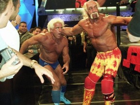 Legends in action. Ric Flair vs. Hulk Hogan. Hogan has been reinstated into the WWE Hall of Fame after being barred for making racist comments. He has apologized profusely.