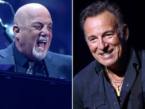 Billy Joel (left) performs during his 100th lifetime performance at Madison Square Garden on Wednesday, July 18, 2018, in New York. Bruce Springsteen (seen right in a file photo) was a surprise guest at the concert. (Evan Agostini/Invision/AP/Greg Allen/Invision/AP, File)