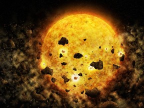 This artist’s illustration depicts the destruction of a young planet, which scientists may have witnessed for the first time. (NASA/CXC/M.Weiss)