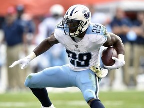 Tennessee Titans running back DeMarco Murray runs with the ball during a game against the Cleveland Browns, in Cleveland on Oct. 22, 2017. (AP Photo/David Richard)