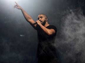 Canadian singer Drake performs on the main stage at Wireless festival in Finsbury Park, London on June 27, 2015. (Jonathan Short/Invision/AP)