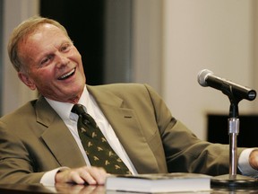 FILE - In this Oct. 14, 2005, file photo, Hollywood icon Tab Hunter answers questions from the crowd during a book signing in New York for his memoir, "Tab Hunter Confidential: The Making of a Movie Star." Hunter, the blond actor and singer who was the heartthrob of millions of teenage girls in the 1950s, and received new attention decades later when he revealed that he was gay, has died. He was 86.