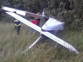 A plane that crashed at the Tobermory airport on Sunday, July 1, 2018. The four people onboard were treated for minor injuries. (OPP)