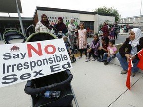 Members of the Thorncliffe community marched through the streets on Tuesday September 8, 2015 before arriving at Thorncliffe Park Public School to protest the Ontario Liberal government's institution of sex-ed curriculum.