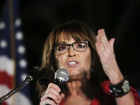 In this Sept. 21, 2017, file photo, former vice presidential candidate Sarah Palin speaks at a rally in Montgomery, Ala.