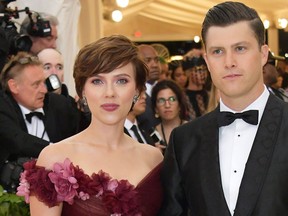 Scarlett Johansson and Colin Jost attend the Heavenly Bodies: Fashion & The Catholic Imagination Costume Institute Gala at The Metropolitan Museum of Art on May 7, 2018 in New York City. (Neilson Barnard/Getty Images)