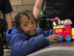 This photo released by the Los Angeles Police Department shows a boy found at Union Station in downtown Los Angeles.  (Los Angeles Police Department via AP)