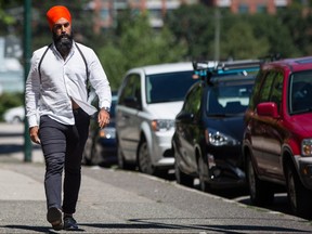 NDP Leader Jagmeet Singh arrives for a news conference to speak about the upcoming elimination of Greyhound bus service, in Vancouver, on Friday July 13, 2018. THE CANADIAN PRESS/Darryl Dyck