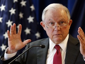 In this July 13, 2018 photo, Attorney General Jeff Sessions delivers remarks in Portland, Maine.