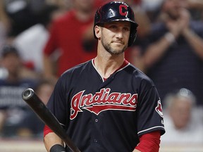 Yan Gomes of the Cleveland Indians reacts as his selection to the All Star Game is announced at Progressive Field on July 14, 2018 in Cleveland. (David Maxwell/Getty Images)