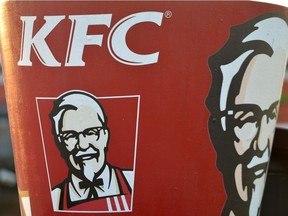 Picture taken on January 25, 2016, in Laval, northwestern France, shows the Kentucky Fried Chicken (KFC) logo at a KFC restaurant.