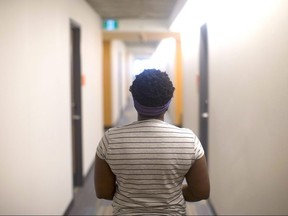 Mariam Oyagbohun, a Nigerian migrant, is pictured at Centennial College residency where she is being temporarily housed in Toronto on Friday, July 6, 2018.