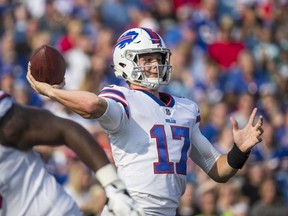 Josh Allen #17 of the Buffalo Bills passes the ball during the second quarter of a preseason game against the Cincinnati Bengals at New Era Field on August 26, 2018 in Orchard Park, New York.