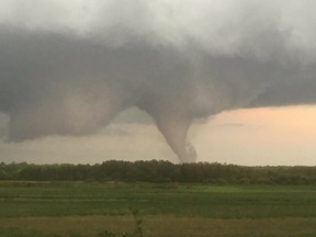 Pictures taken by Bryan Mozdzen of a tornado that touched down near Alonsa, Manitoba, on Friday, Aug. 3, 2018. RCMP confirmed a 77-year-old was found dead outside his home in the RM of Alonsa Saturday morning which was destroyed due to the tornado. RCMP said the injuries were consistent with the high winds of the tornado. Alonsa is about 212 kms northwest of Winnipeg near Lake Manitoba.