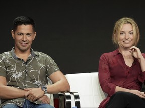 Jay Hernandez, left, and Perdita Weeks participate in the "Magnum P.I." panel during the Television Critics Association Summer Press Tour at the the Beverly Hilton Hotel, Sunday, Aug. 5, 2018, in Beverly Hills, Calif. (Photo by Richard Shotwell/Invision/AP)