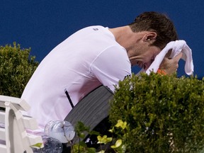 Andy Murray, of Britain, becomes emotional after defeating Marius Copil, of Romania, 6-7(5), 3-6, 7-6(4), during the Citi Open tennis tournament in Washington, Friday, Aug. 3, 2018. (AP Photo/Andrew Harnik)