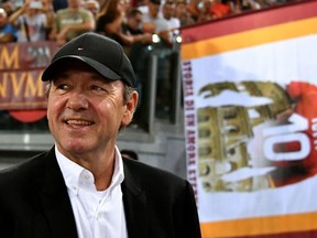 In this file photo taken on August 26, 2017 US actor Kevin Spacey looks on prior the Italian Serie A football match Roma vs Inter Milan at Olympic stadium in Rome.