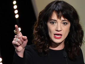 Italian actress Asia Argento speaks on stage during the closing ceremony of the 71st edition of the Cannes Film Festival in Cannes, southern France, on May 19, 2018.