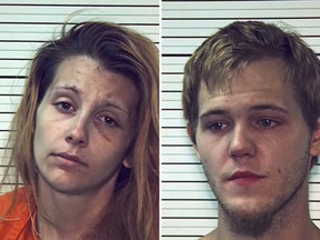 Shyann Marie Hills, left, and Jakayo Scott Frye, right, are facing several charges after they allegedly “severely abused” two children they were babysitting for about a week, Pennsylvania State Police said.  (Bradford County Correctional Facility via AP)