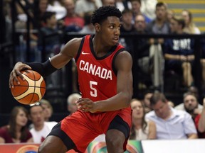 Canada's R.J. Barrett looks for an opening during the second half of the Pacific Rim Basketball Classic action against China at the Save-On-Foods Memorial Centre in Victoria, B.C., on Sunday June 24, 2018.