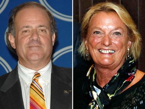 ESPN's Chris Berman and his late wife, Katherine, are seen in file photos. (Stephen Shugerman/Getty Images/(Christopher Massa/Republican-American via AP, File)