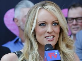 Stormy Daniels speaks during a ceremony for her receiving a City Proclamation and Key to the City in West Hollywood, Calif., on Wednesday, May 23, 2018.