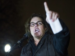 Rosie O'Donnell speaks at a rally calling for resistance to President Donald Trump in Lafayette Park in front of the White House in Washington on Feb. 28, 2017. (AP Photo/Cliff Owen)