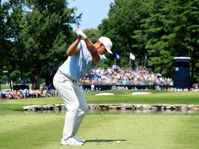 Brooks Koepka of the United States plays his shot from the third tee during the third round of the 2018 PGA Championship at Bellerive Country Club on Aug. 11, 2018 in St Louis, Mo.