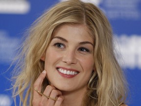 Actor Rosamund Pike answers questions from reporters during a Press Conference for the film Barney's Version at the Toronto International Film Festival Sept 12, 2010.