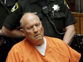 In this April 27, 2018 file photo, Joseph James DeAngelo, 72, the alleged Golden State Killer appears in Sacramento County Superior Court in Sacramento, Calif.