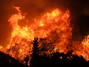 The Holy Fire burns in the Cleveland National Forest along a hillside at Temescal Valley in Corona, Calif., Thursday, Aug. 9, 2018. (AP Photo/Ringo H.W. Chiu)