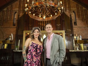 Rob and Candice Wigan pose for photographs in their restaurant, Revival House, which is in a converted church in Stratford, Ont., on Friday, August 10, 2018.