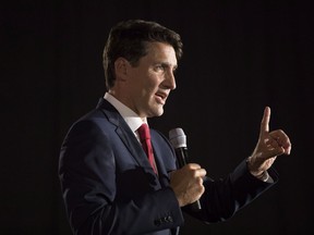 Canadian Prime Minister Justin Trudeau speaks at a Liberal Party fundraiser in Mississauga, Ontario on Thursday August 30 , 2018.