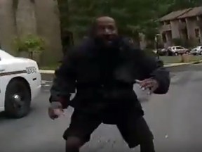 Robert White yells at Montgomery County Police Officer Anand Badgujar in a screengrab taken from video released Wednesday.