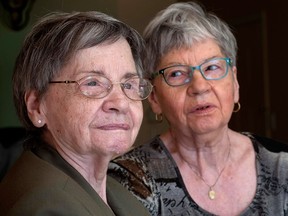 Cecile Dionne, left, and her sister Annette are seen Thursday, May 18, 2017 in St-Bruno, Que.