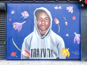 A view of the Trayvon Martin mural at the Trayvon Martin Mural Unveiling on August 21, 2018 in New York City.