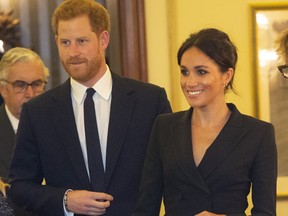 Prince Harry, Duke of Sussex and Meghan, Duchess of Sussex attend a gala performance of 'Hamilton' in support of Sentebale at Victoria Palace Theatre on August 29, 2018 in London. (Dan Charity - WPA Pool/Getty Images)