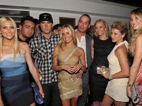 Stephanie Pratt, Frankie Delgado, Brody Jenner, Kristin Cavallari, Show creator/executive producer Adam Divello, Executive Producer Liz Gateley, Lauren Bosworth and Whitney Port pose during MTV's "The Hills Live: A Hollywood Ending" Finale event held at The Roosevelt Hotel on July 13, 2010 in Hollywood, California.