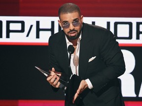 Drake accepts Favorite Rap/Hip-Hop Artist onstage during the 2016 American Music Awards at Microsoft Theater on Nov. 20, 2016 in Los Angeles, California.