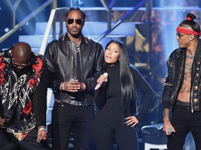 (L-R) Rappers Rick Ross, Future, Nicki Minaj and August Alsina perform onstage during the 2016 American Music Awards at Microsoft Theater on November 20, 2016 in Los Angeles, California.